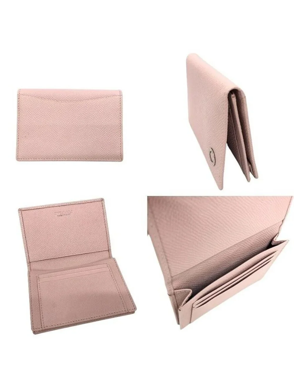 Bvlgari Card Case Business Gray Leather Light Pink